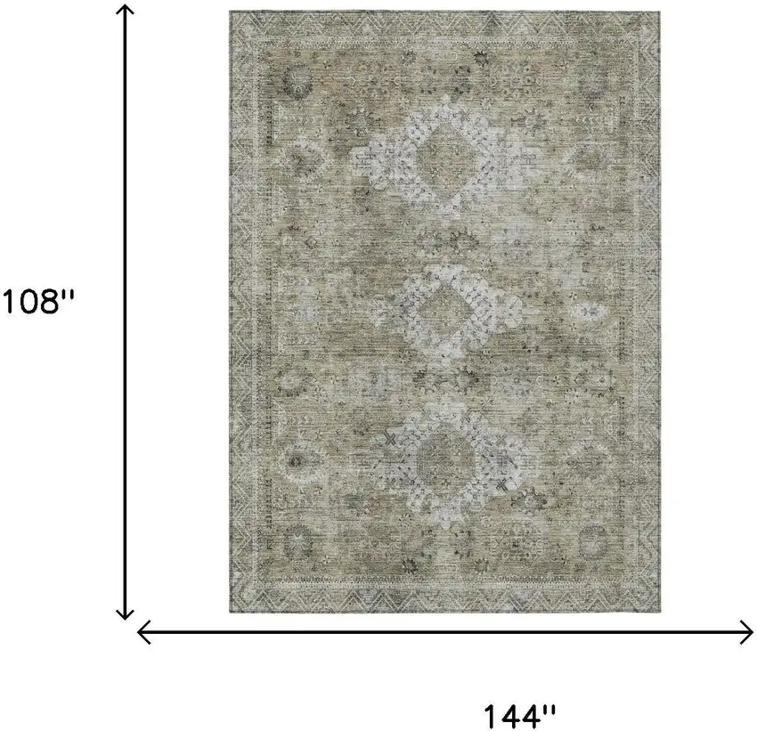 Beige And Brown Oriental Washable Indoor Outdoor Area Rug Photo 5