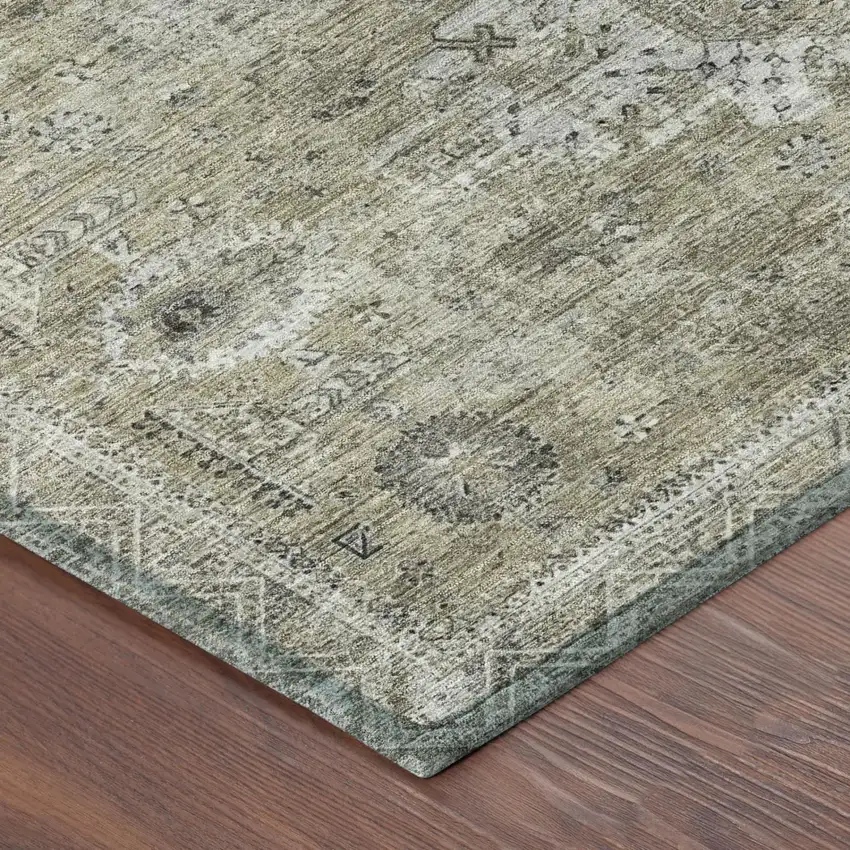 Beige And Brown Oriental Washable Indoor Outdoor Area Rug Photo 3