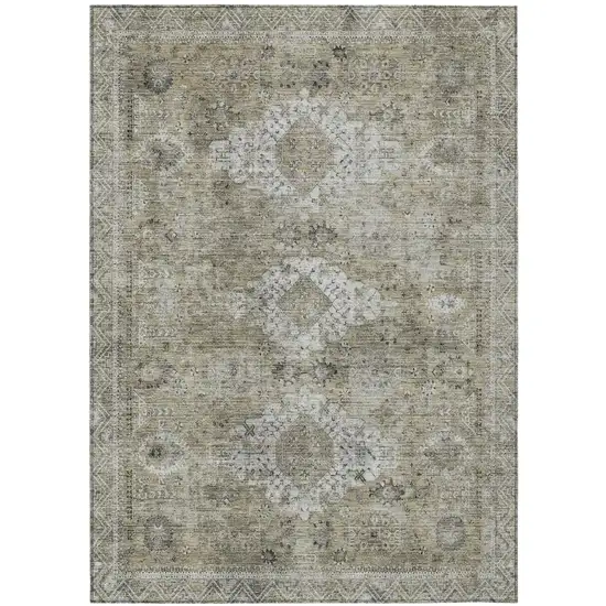 Beige And Brown Oriental Washable Indoor Outdoor Area Rug Photo 2