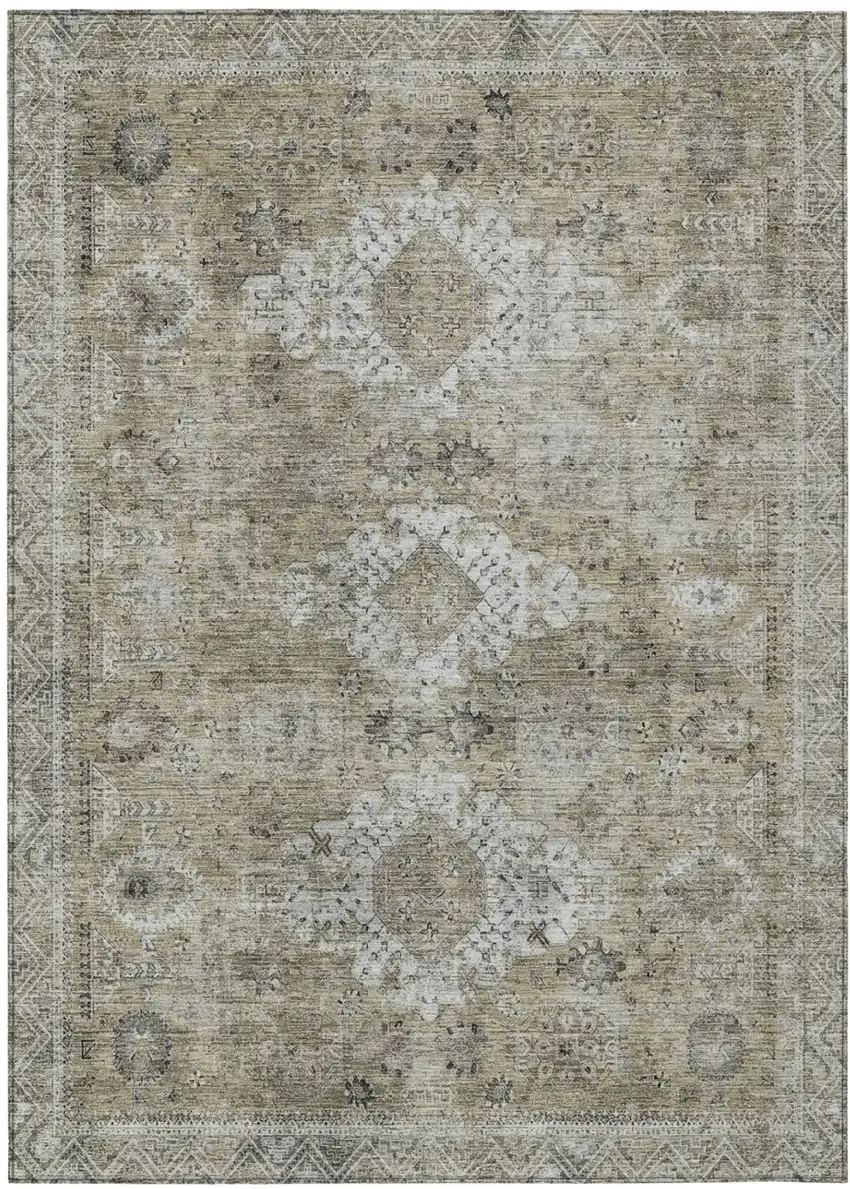 Beige And Brown Oriental Washable Indoor Outdoor Area Rug Photo 2