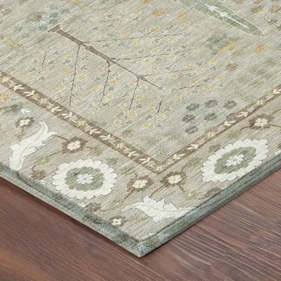 Beige And Brown Oriental Washable Indoor Outdoor Area Rug Photo 3