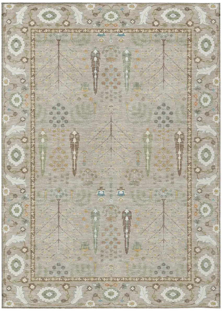 Beige And Brown Oriental Washable Indoor Outdoor Area Rug Photo 2