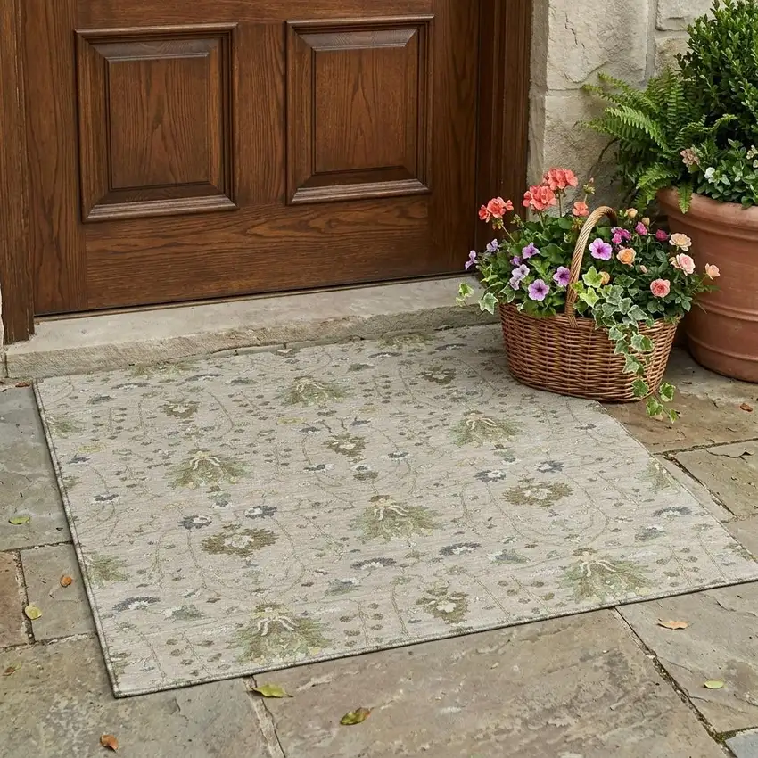 Beige And Brown Oriental Washable Indoor Outdoor Area Rug Photo 1