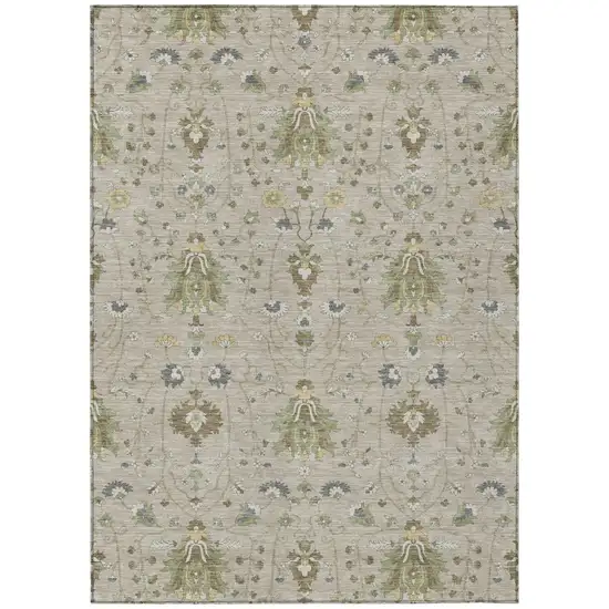 Beige And Brown Oriental Washable Indoor Outdoor Area Rug Photo 2