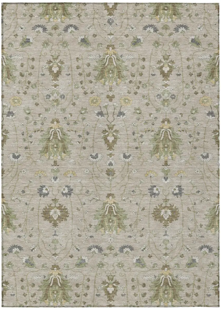 Beige And Brown Oriental Washable Indoor Outdoor Area Rug Photo 2
