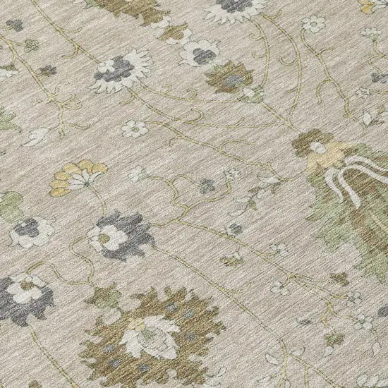 Beige And Brown Oriental Washable Indoor Outdoor Area Rug Photo 4