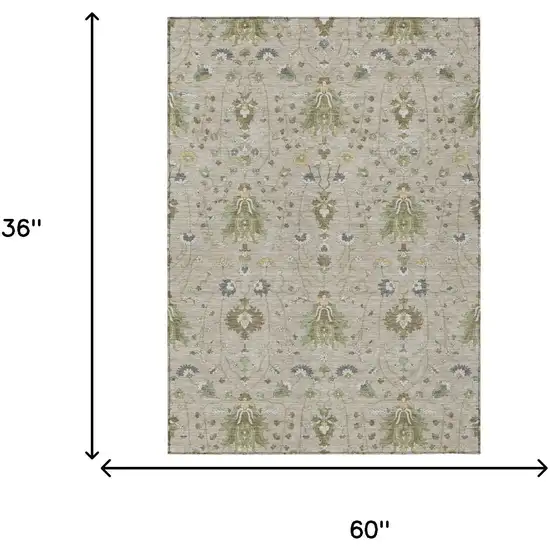 Beige And Brown Oriental Washable Indoor Outdoor Area Rug Photo 5