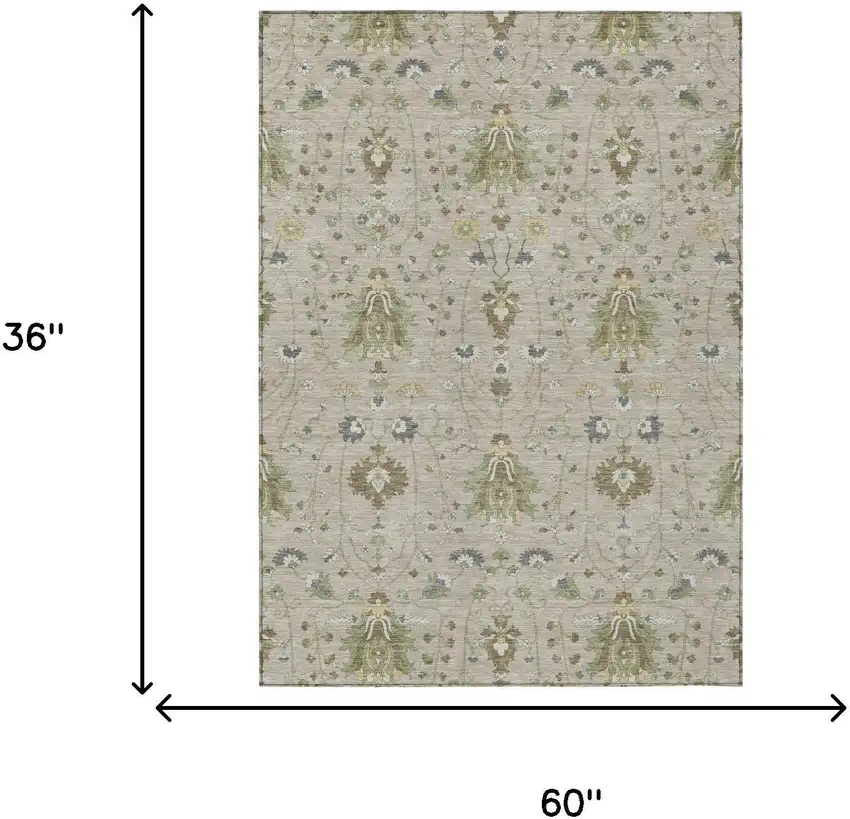 Beige And Brown Oriental Washable Indoor Outdoor Area Rug Photo 5