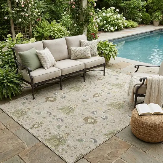 Beige And Brown Oriental Washable Indoor Outdoor Area Rug Photo 1