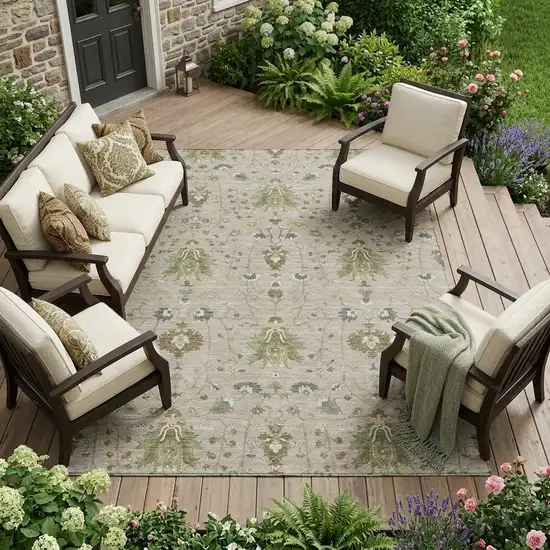 Beige And Brown Oriental Washable Indoor Outdoor Area Rug Photo 1