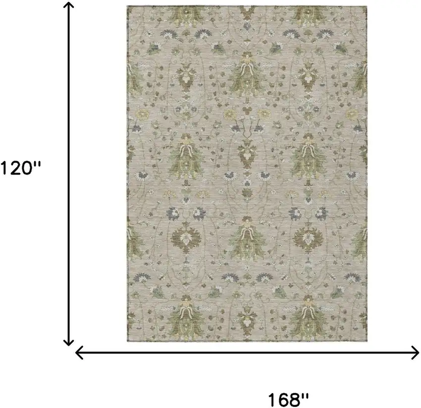 Beige And Brown Oriental Washable Indoor Outdoor Area Rug Photo 5