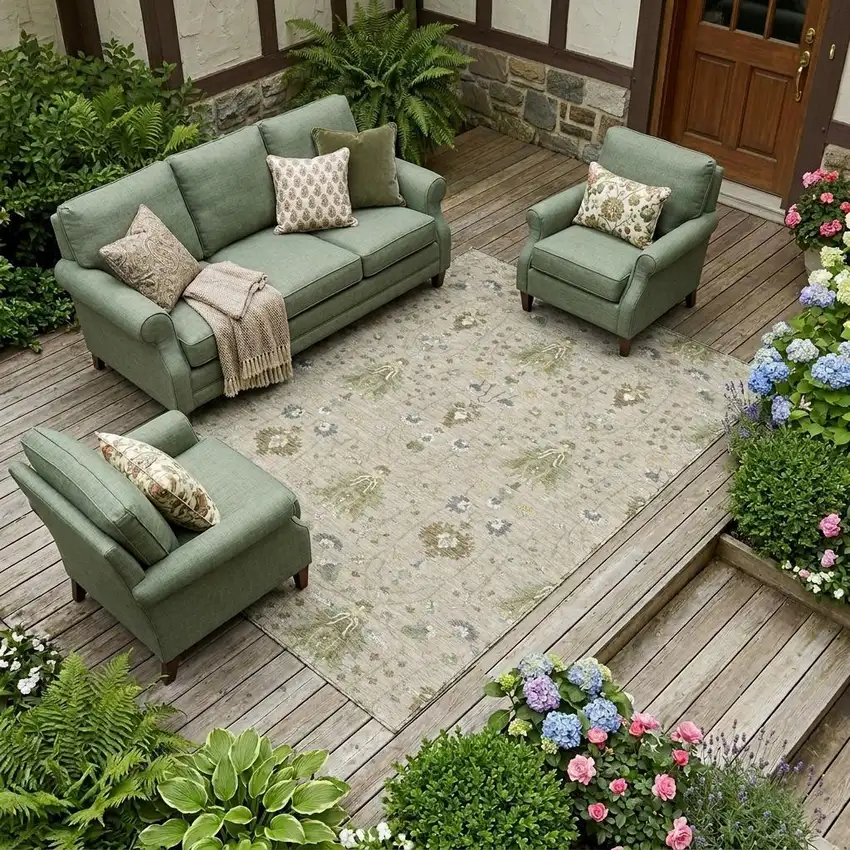 Beige And Brown Oriental Washable Indoor Outdoor Area Rug Photo 1