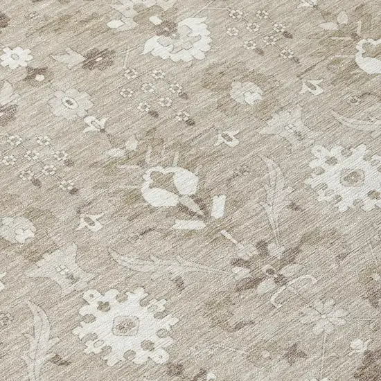 Beige And Brown Oriental Washable Indoor Outdoor Area Rug Photo 4