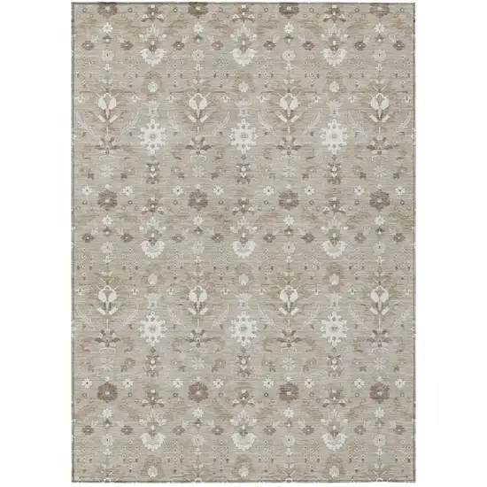 Beige And Brown Oriental Washable Indoor Outdoor Area Rug Photo 2