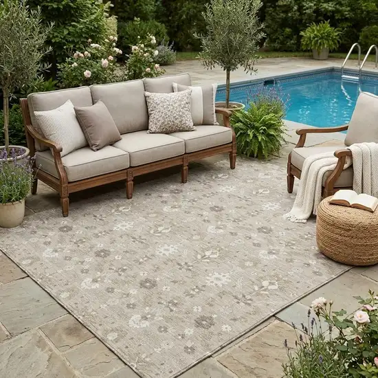 Beige And Brown Oriental Washable Indoor Outdoor Area Rug Photo 1