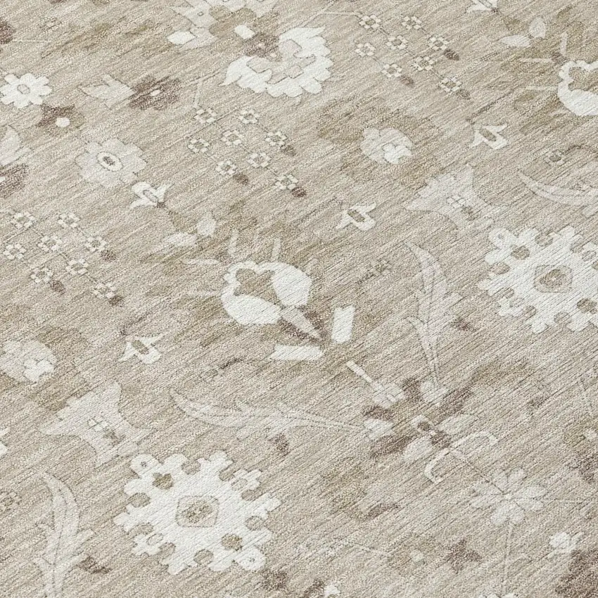 Beige And Brown Oriental Washable Indoor Outdoor Area Rug Photo 4
