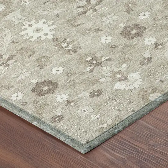 Beige And Brown Oriental Washable Indoor Outdoor Area Rug Photo 3
