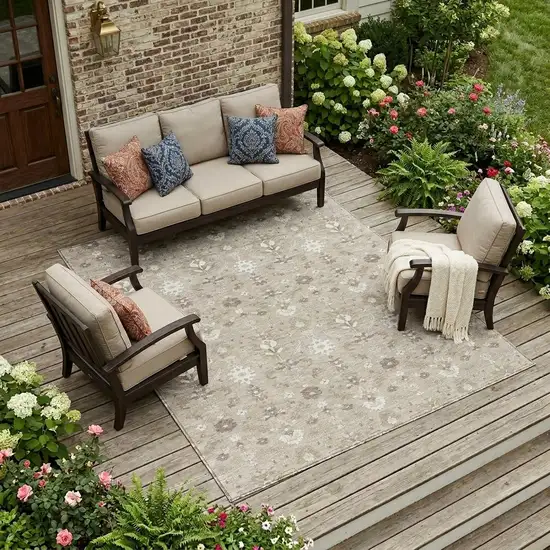 Beige And Brown Oriental Washable Indoor Outdoor Area Rug Photo 1