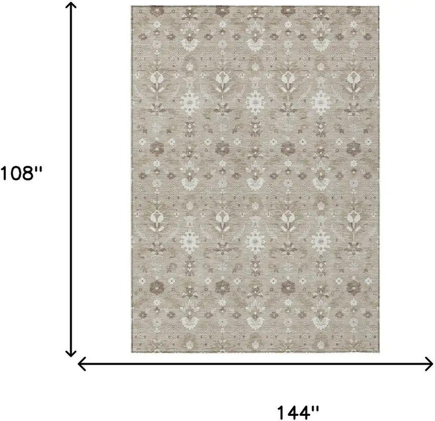 Beige And Brown Oriental Washable Indoor Outdoor Area Rug Photo 5