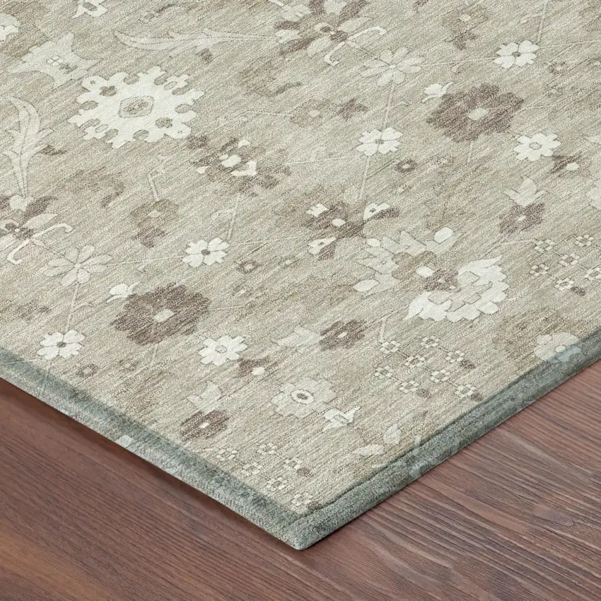 Beige And Brown Oriental Washable Indoor Outdoor Area Rug Photo 3
