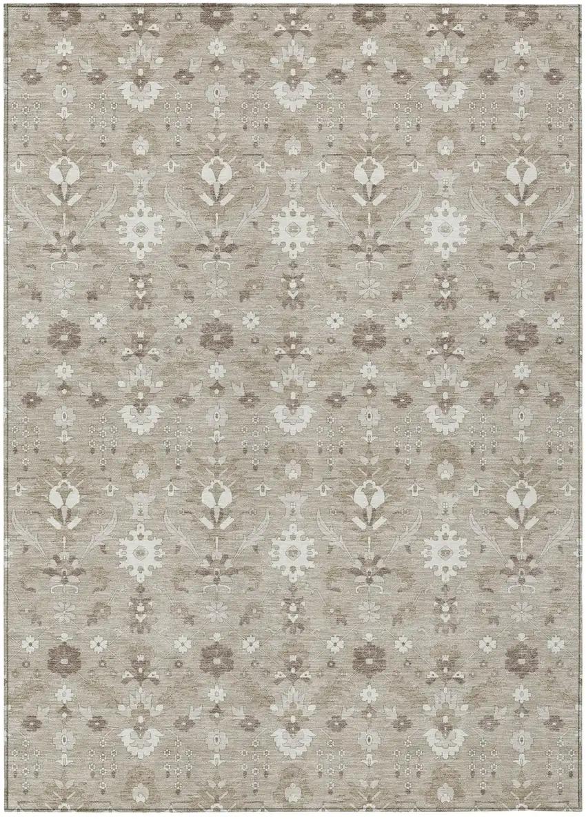 Beige And Brown Oriental Washable Indoor Outdoor Area Rug Photo 2
