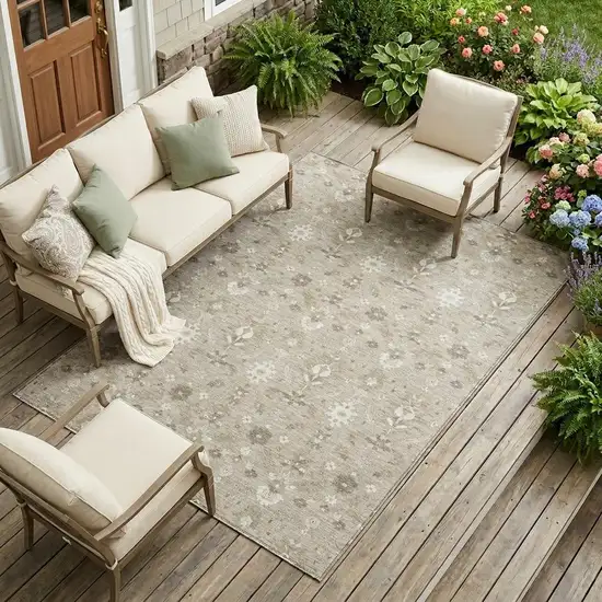 Beige And Brown Oriental Washable Indoor Outdoor Area Rug Photo 1
