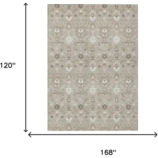 Beige And Brown Oriental Washable Indoor Outdoor Area Rug Photo 5
