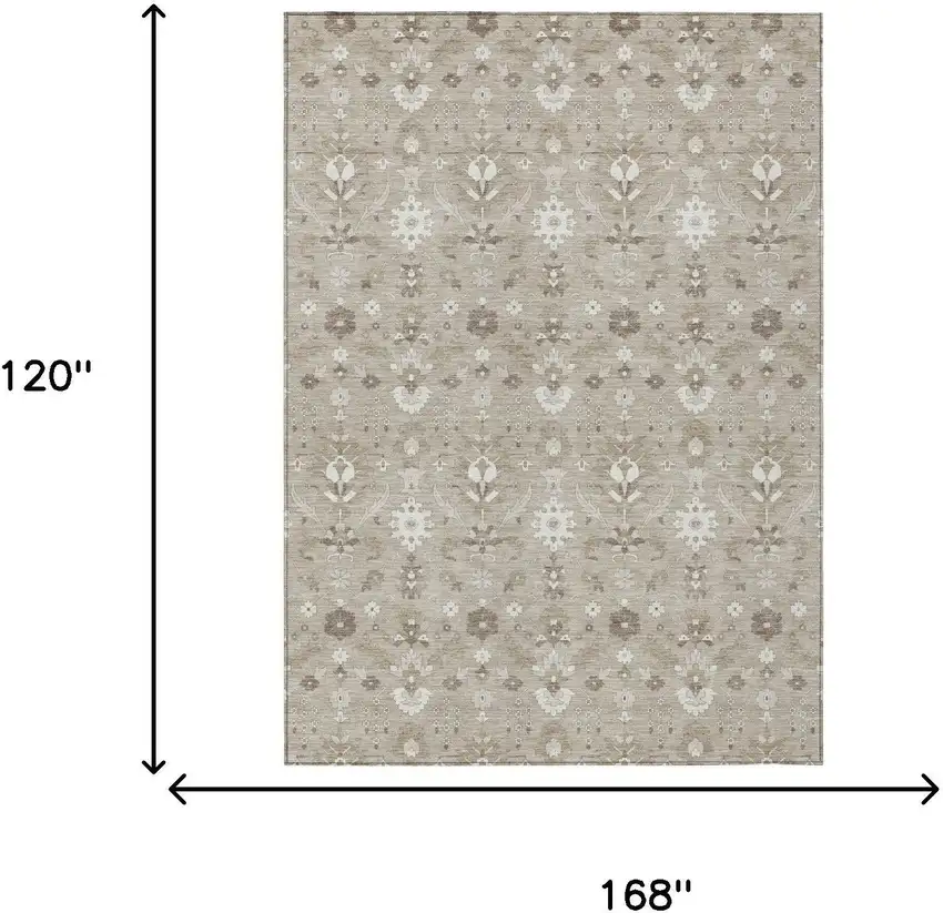 Beige And Brown Oriental Washable Indoor Outdoor Area Rug Photo 5