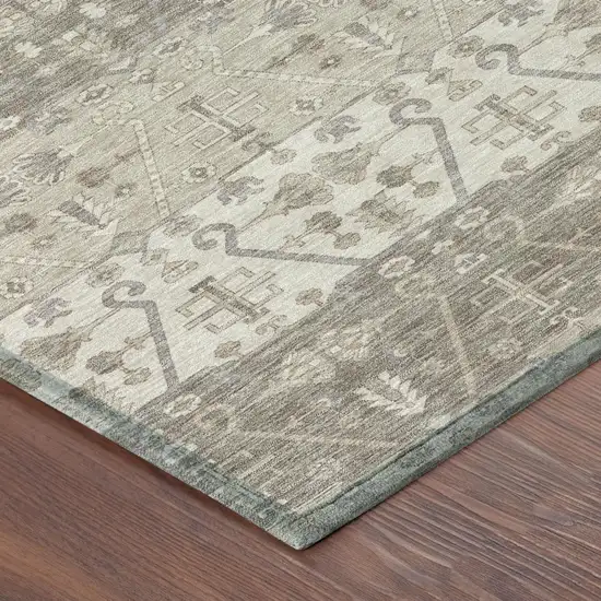 Beige And Brown Oriental Washable Indoor Outdoor Area Rug Photo 3