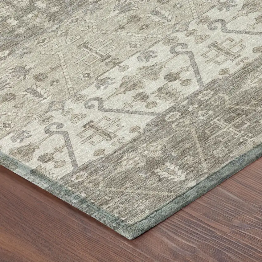 Beige And Brown Oriental Washable Indoor Outdoor Area Rug Photo 3