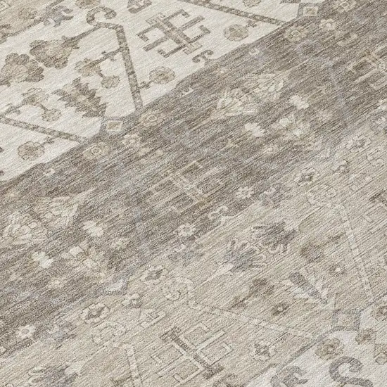 Beige And Brown Oriental Washable Indoor Outdoor Area Rug Photo 4