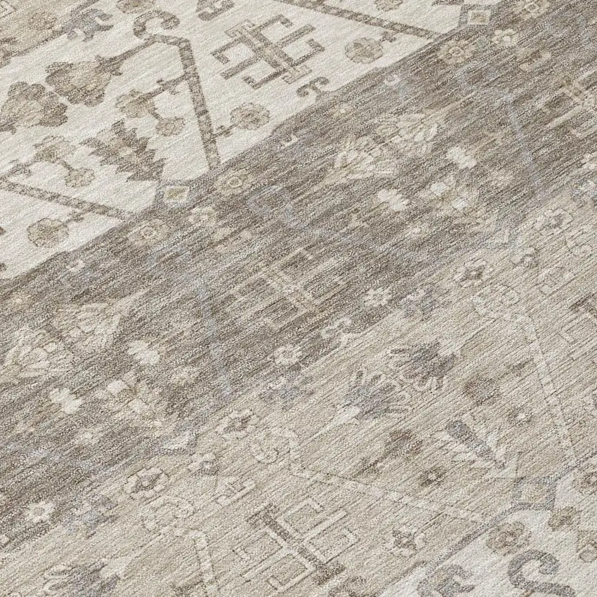 Beige And Brown Oriental Washable Indoor Outdoor Area Rug Photo 4