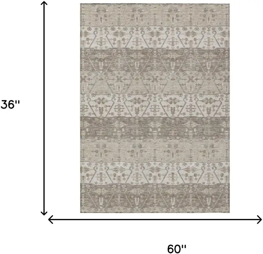 Beige And Brown Oriental Washable Indoor Outdoor Area Rug Photo 5