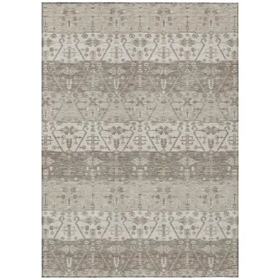 Beige And Brown Oriental Washable Indoor Outdoor Area Rug Photo 2