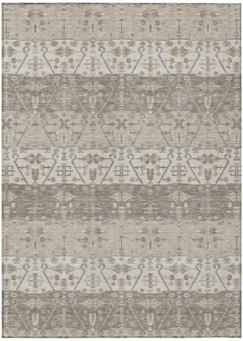 Beige And Brown Oriental Washable Indoor Outdoor Area Rug Photo 2