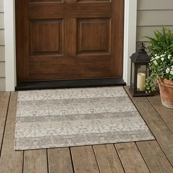 Beige And Brown Oriental Washable Indoor Outdoor Area Rug Photo 1