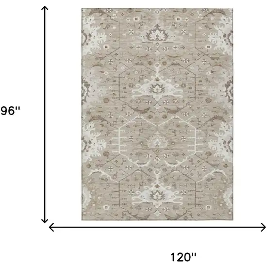 Beige And Brown Oriental Washable Indoor Outdoor Area Rug Photo 5