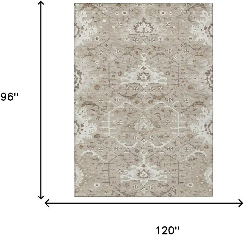 Beige And Brown Oriental Washable Indoor Outdoor Area Rug Photo 5