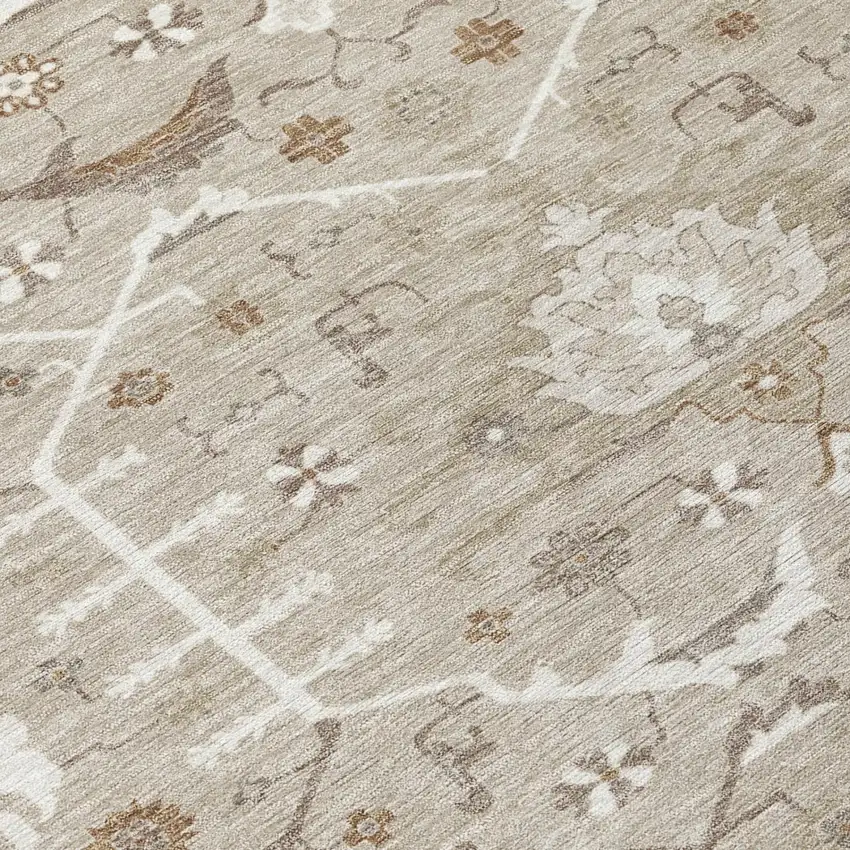 Beige And Brown Oriental Washable Indoor Outdoor Area Rug Photo 4