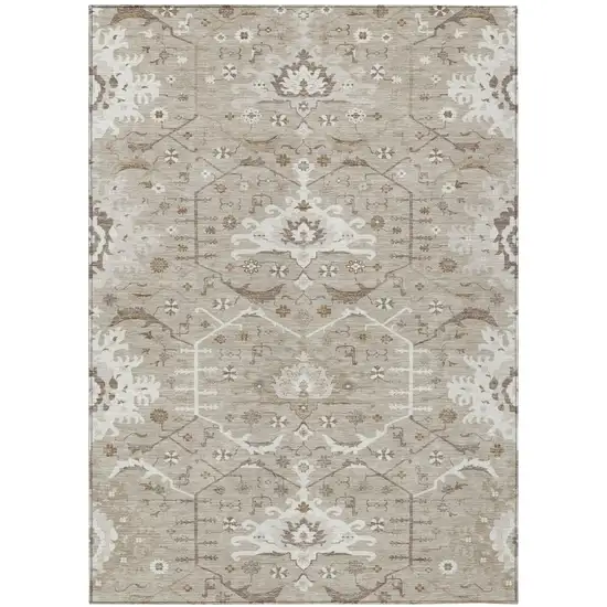 Beige And Brown Oriental Washable Indoor Outdoor Area Rug Photo 2