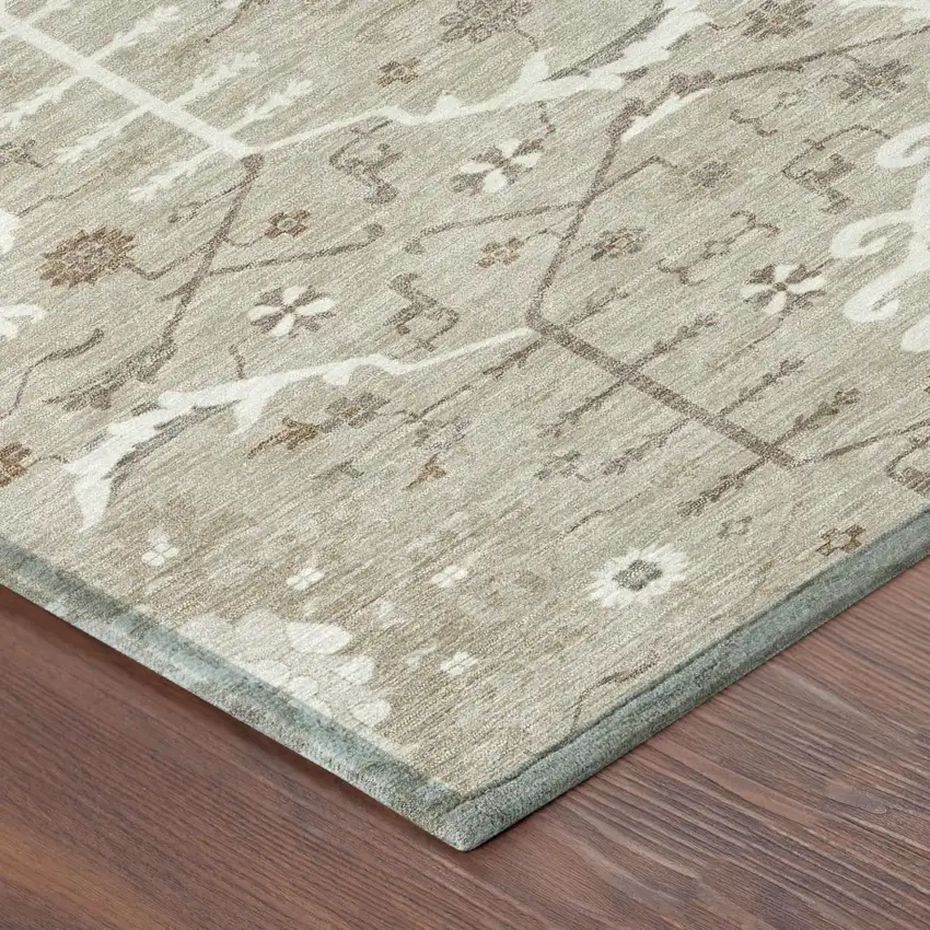 Beige And Brown Oriental Washable Indoor Outdoor Area Rug Photo 3