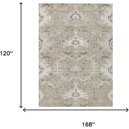 Beige And Brown Oriental Washable Indoor Outdoor Area Rug Photo 5