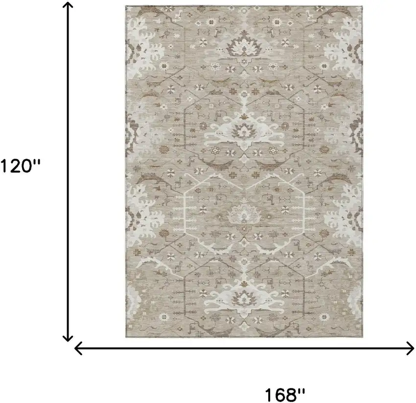 Beige And Brown Oriental Washable Indoor Outdoor Area Rug Photo 5