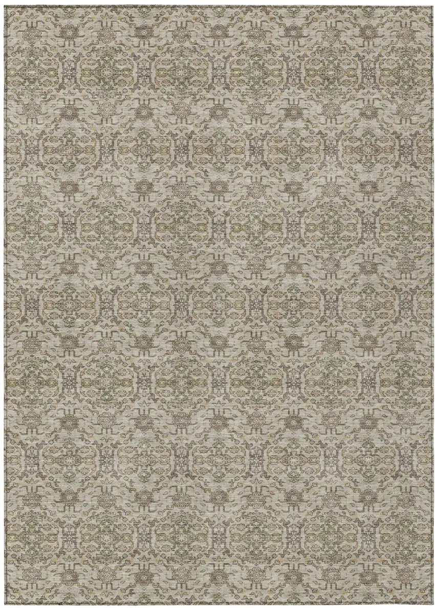 Beige And Brown Oriental Washable Indoor Outdoor Area Rug Photo 1
