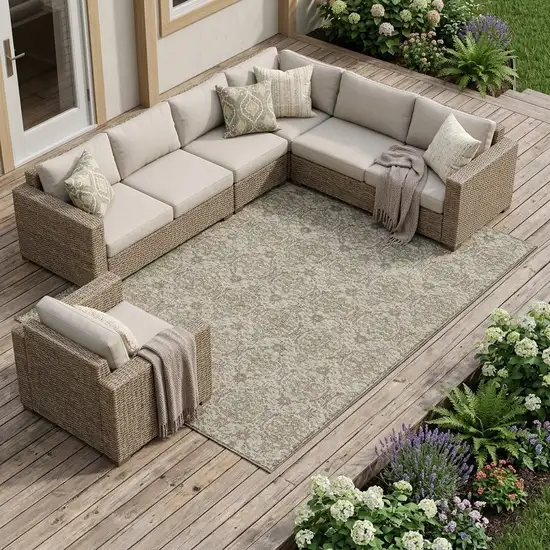 Beige And Brown Oriental Washable Indoor Outdoor Area Rug Photo 1