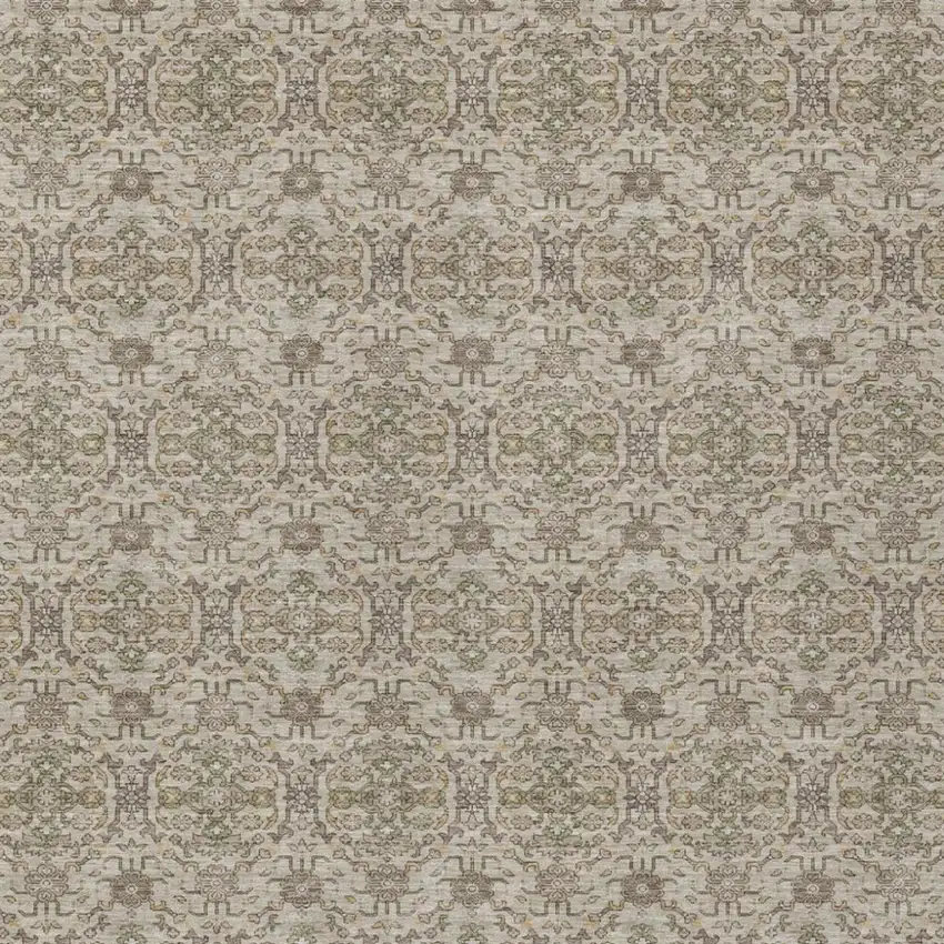 Beige And Brown Oriental Washable Indoor Outdoor Area Rug Photo 3