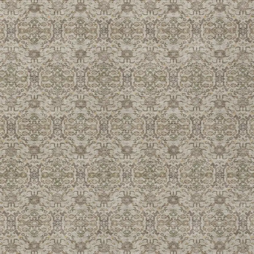 Beige And Brown Oriental Washable Indoor Outdoor Area Rug Photo 3