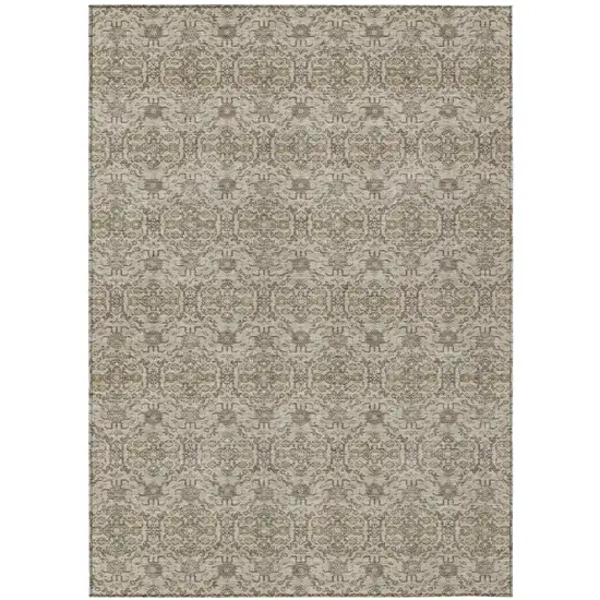 Beige And Brown Oriental Washable Indoor Outdoor Area Rug Photo 2