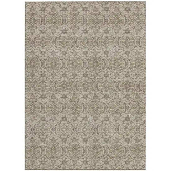 Beige And Brown Oriental Washable Indoor Outdoor Area Rug Photo 3
