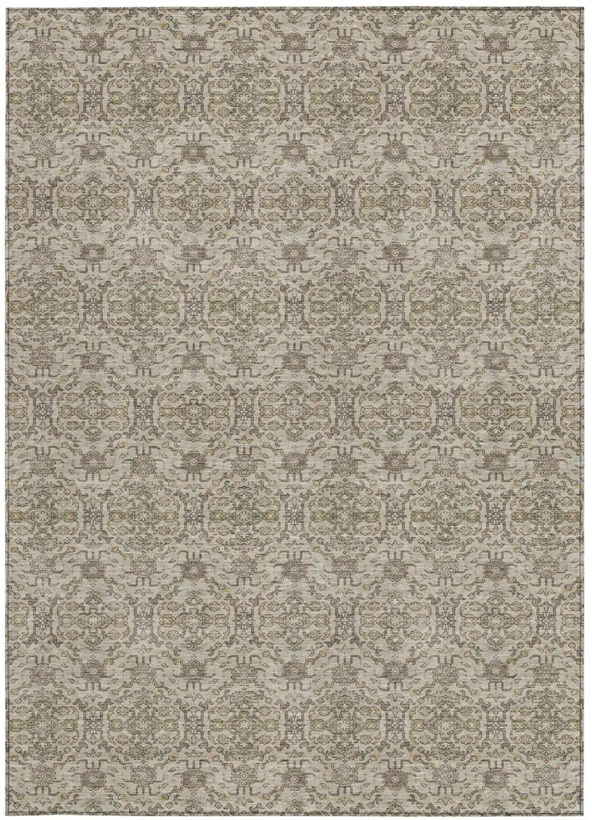Beige And Brown Oriental Washable Indoor Outdoor Area Rug Photo 3
